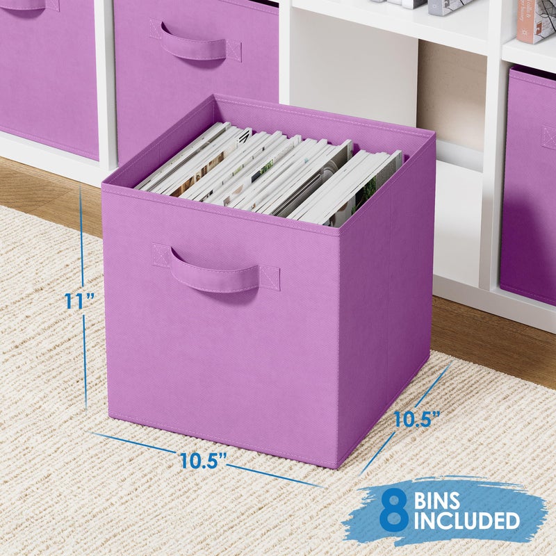 Royexe Storage Cubes Pack Of 8 - Standard Size Cube Storage Bin 10.5x10.5x11 With Dual Handles For Easy Carrying- Fabric Storage Bins Collapsible (Purple) - Image 2